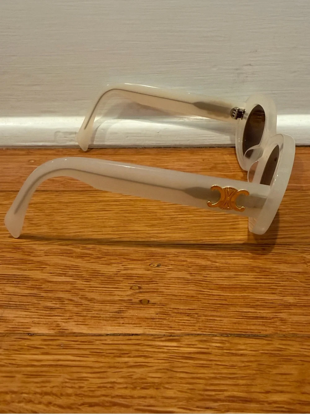Celine Eyewear Triomphe oval acetate sunglasses, white, 52 mm, gently used